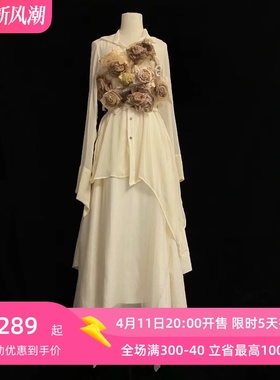 孤品/ycbt暗黑风白色蔷薇烧花玫瑰绑带马甲装饰品设计感小众胸花