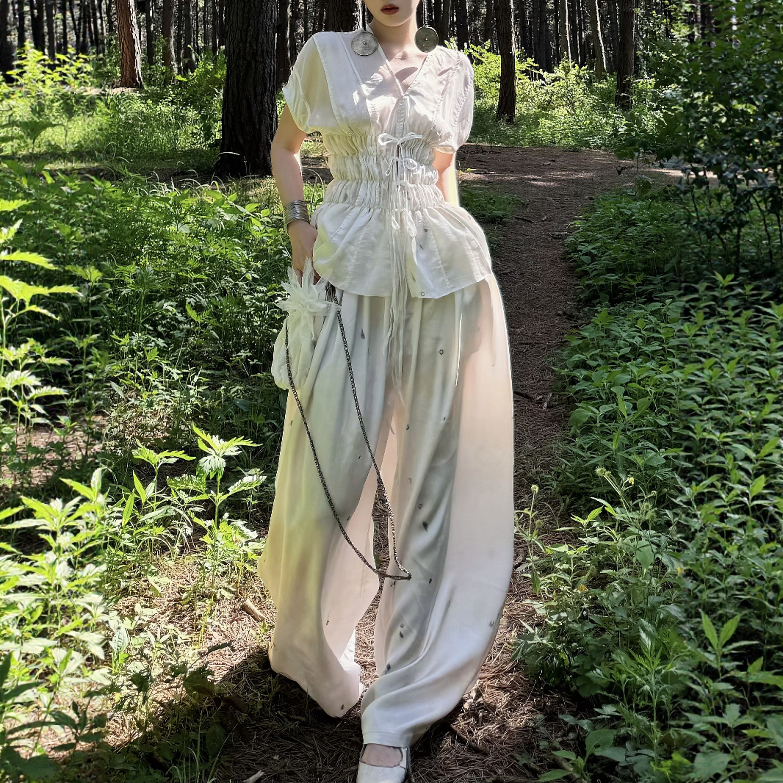 【正确版 | 侘寂植物染】Muteda*ce设计感收腰v领上衣垂感阔腿裤