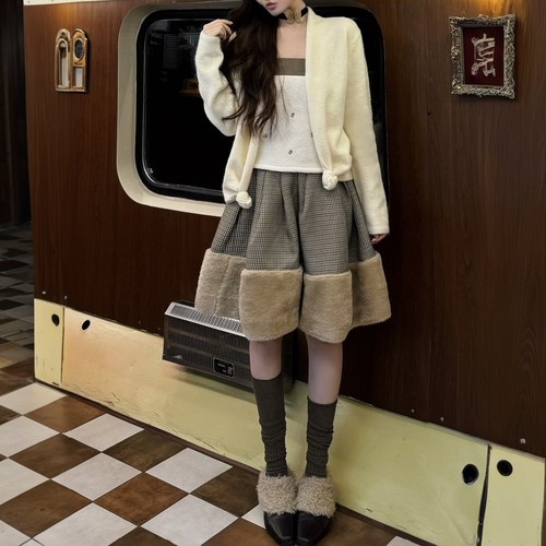 EVAN【顶配版 | March*en】千金学院风花苞裤裙内搭抹胸羊毛外套