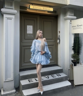 现货 高定重工 仙女度假裙不规则一字肩上衣蓬蓬裙frejia 对版