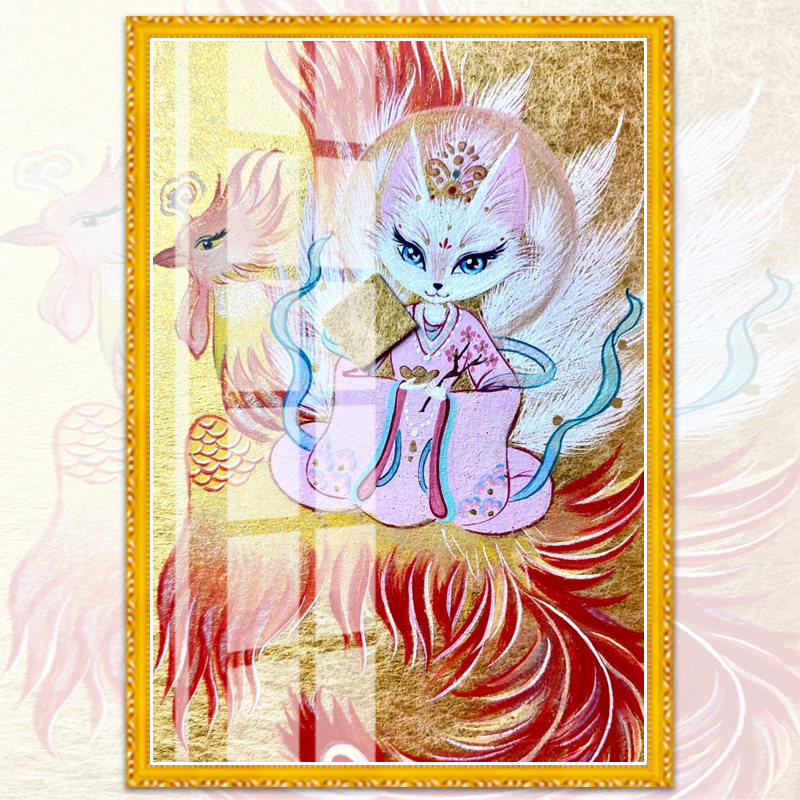 小狐狸十字绣2023新款九尾凤凰家用仙家画像手工粘贴全砖5d钻石画