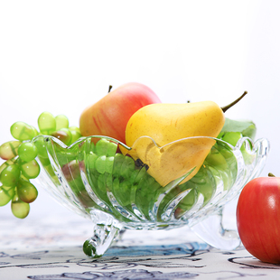 现代简约三腿琥珀无色透明钠钙玻璃水果盘零食轻奢客厅水晶质感