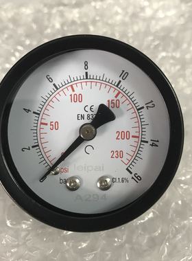 16bar 230psi 直径50mm 背接口ZG1/8 压力表 16bar=1.6mpa=16kg