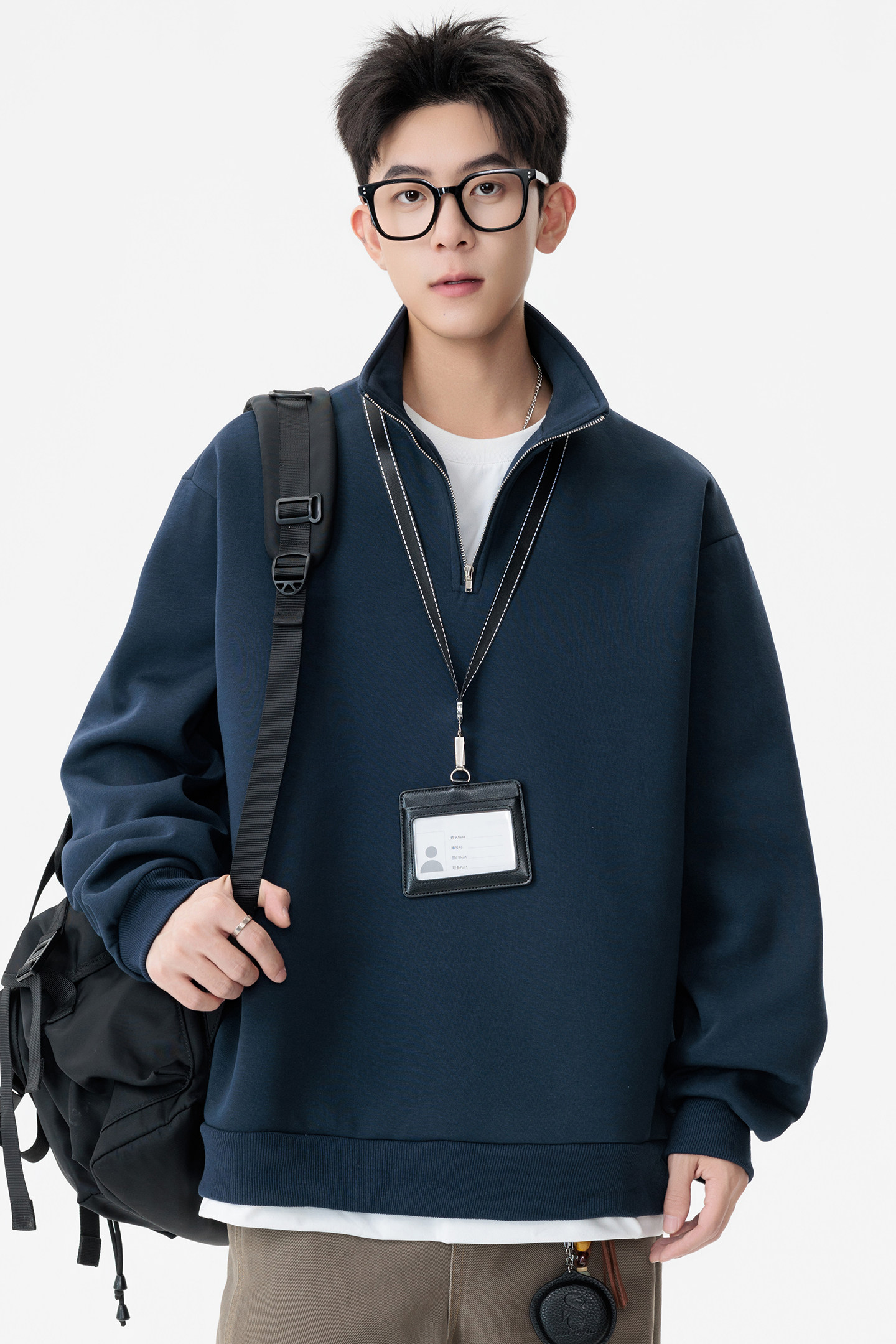 秋季纯色百搭假两件套头卫衣A321-WY018-P55控89,男装卫衣,电商A321