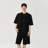 短袖短裤男生夏季纯色百搭设计感运动痞帅高街套装A321-TZ053-P60，男装休闲套装，电商A321