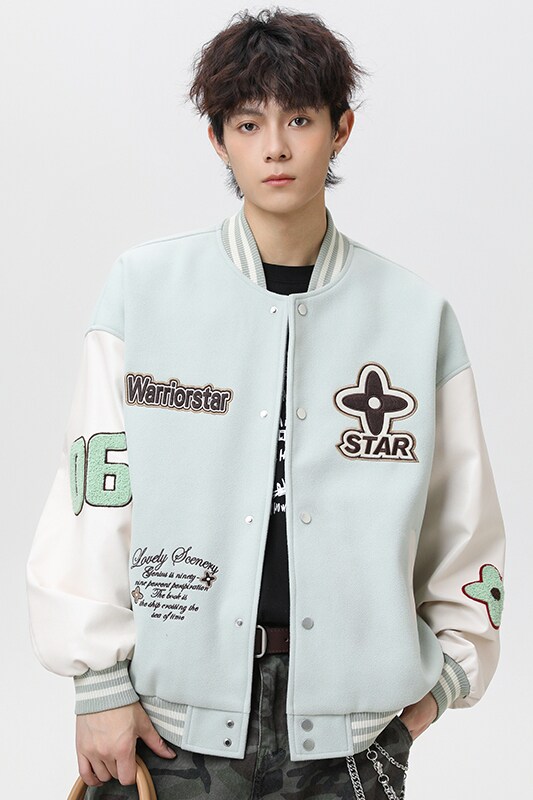 现货春秋棒球服外套男女刺绣PU休闲宽松百搭夹克A321-J9955-P90,男装夹克,电商A321