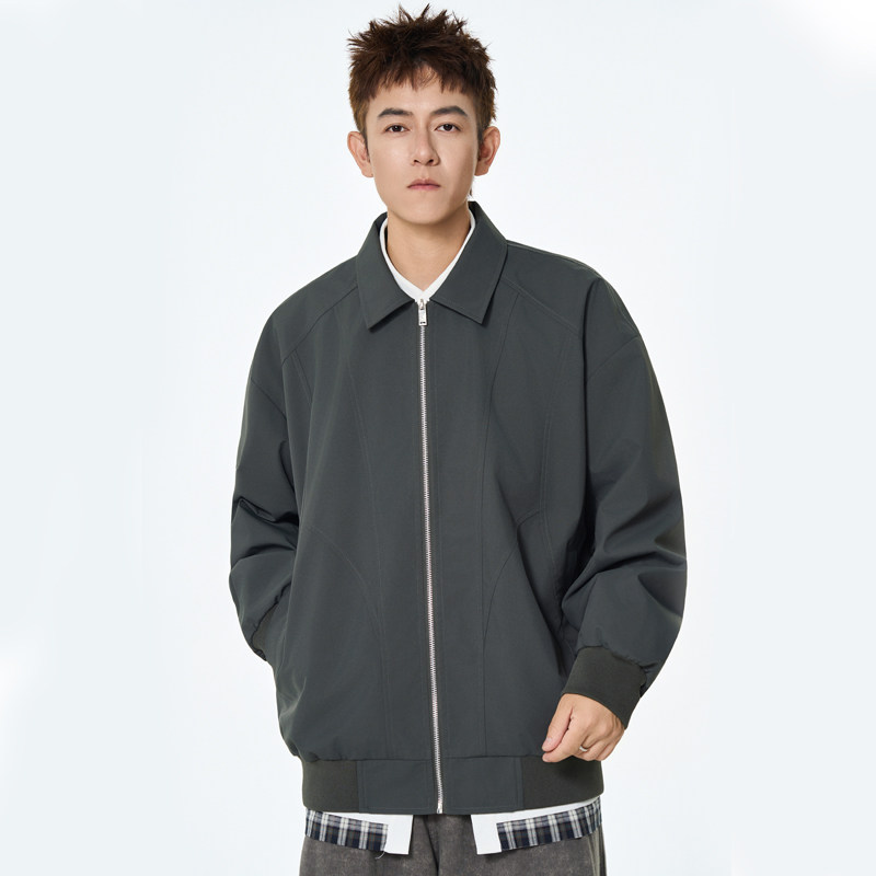 春秋翻领百搭纯色休闲外套男女宽松夹克A321-J7924-P55图片