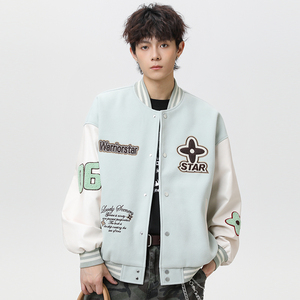 现货春秋棒球服外套男女刺绣PU休闲宽松百搭夹克A321-J9955-P90,aj 穿搭男冬天图片