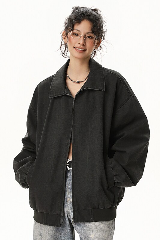 现货春秋美式翻领百搭男女复古潮牌水洗休闲外套A321-J9970-P95,女装短外套,电商A321