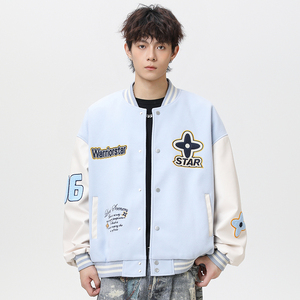 现货春秋棒球服外套男女刺绣PU休闲宽松百搭夹克A321-J9955-P90图片