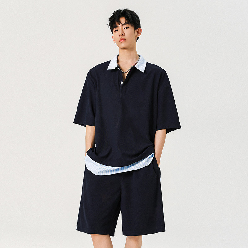 假两件衬衫领POLO衫短袖套装男夏季A321-TZ022-P60,男装Polo衫,电商A321
