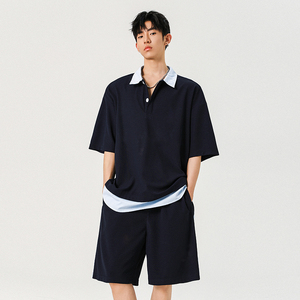 【敖瑞鹏代言】GENIOLAMODE休闲假两件POLO衬套装男夏季酷帅穿搭图片