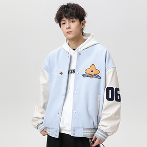 春秋棒球服外套男女刺绣PU休闲宽松夹克A321-J9953-P90