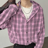 秋季老钱风泡泡纱格子款式休闲宽松连帽衬衫A321-CS028-P60控98，男装衬衫，电商A321