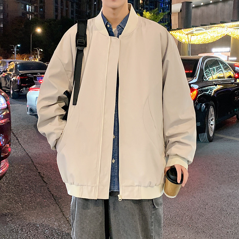 美式复古棒球服外套男纯色潮牌宽松休闲飞行夹克A321-J7803-P55,男装夹克,电商A321