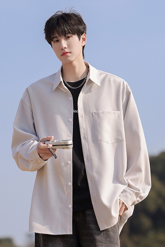 现货春秋百搭条纹情侣长袖衬衫宽松翻领上衣A321-CS2510-P50,男装衬衫,电商A321