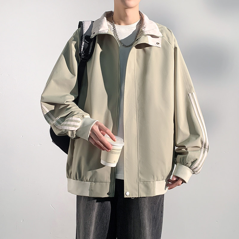 现货春秋美式条纹运动立领夹克男女宽松百搭外套A321-J7801-P60,男装夹克,电商A321