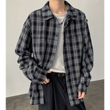 秋季老钱风泡泡格子休闲衬衫宽松百搭衬衣A321-CS029-P58控89，男装衬衫，电商A321