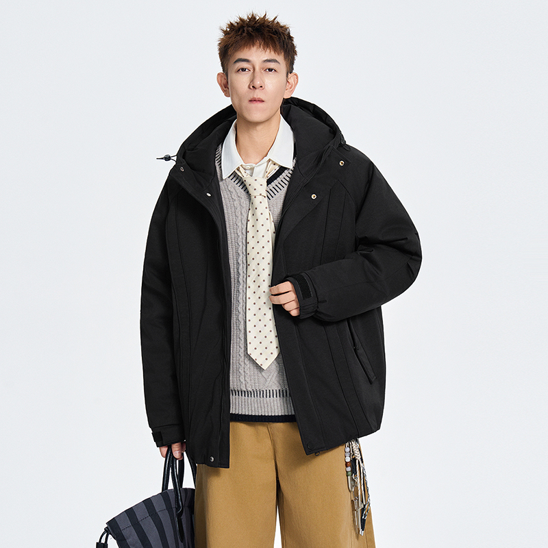 冬季纯色连帽棉服宽松休闲褶皱外套棉衣A321-MY8855-P99，男装棉衣，电商A321