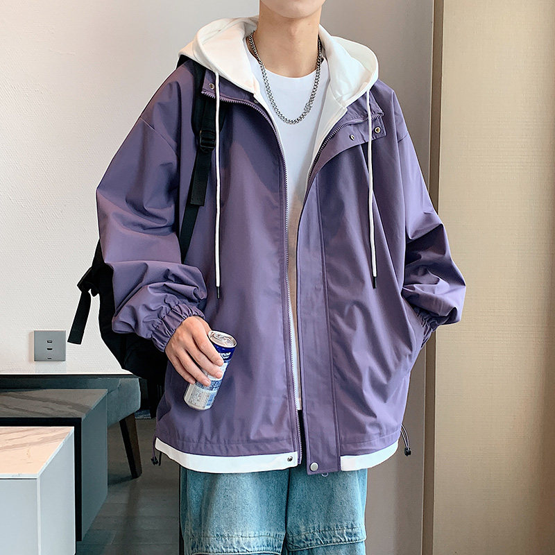 现货假两件夹克春秋连帽冲锋衣宽松潮牌休闲外套A321-J763-P68,男装夹克,电商A321