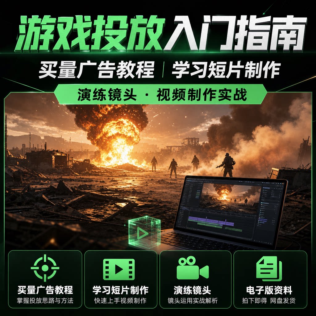 游戏买量广告投放入门指南学习教程短片制作演练镜头实操电子版