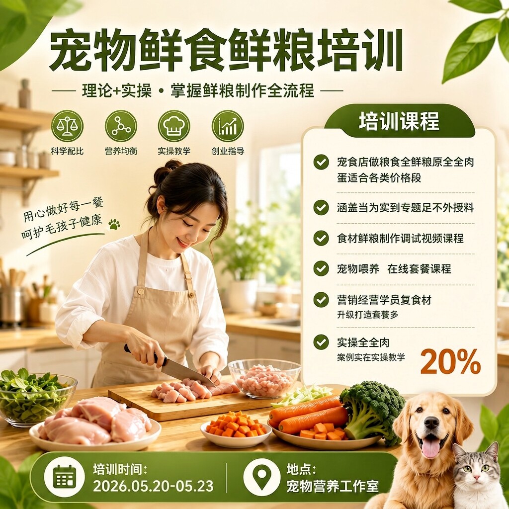 宠物鲜食配方课程科学营养配比自制狗粮猫粮0基础实操教学开店