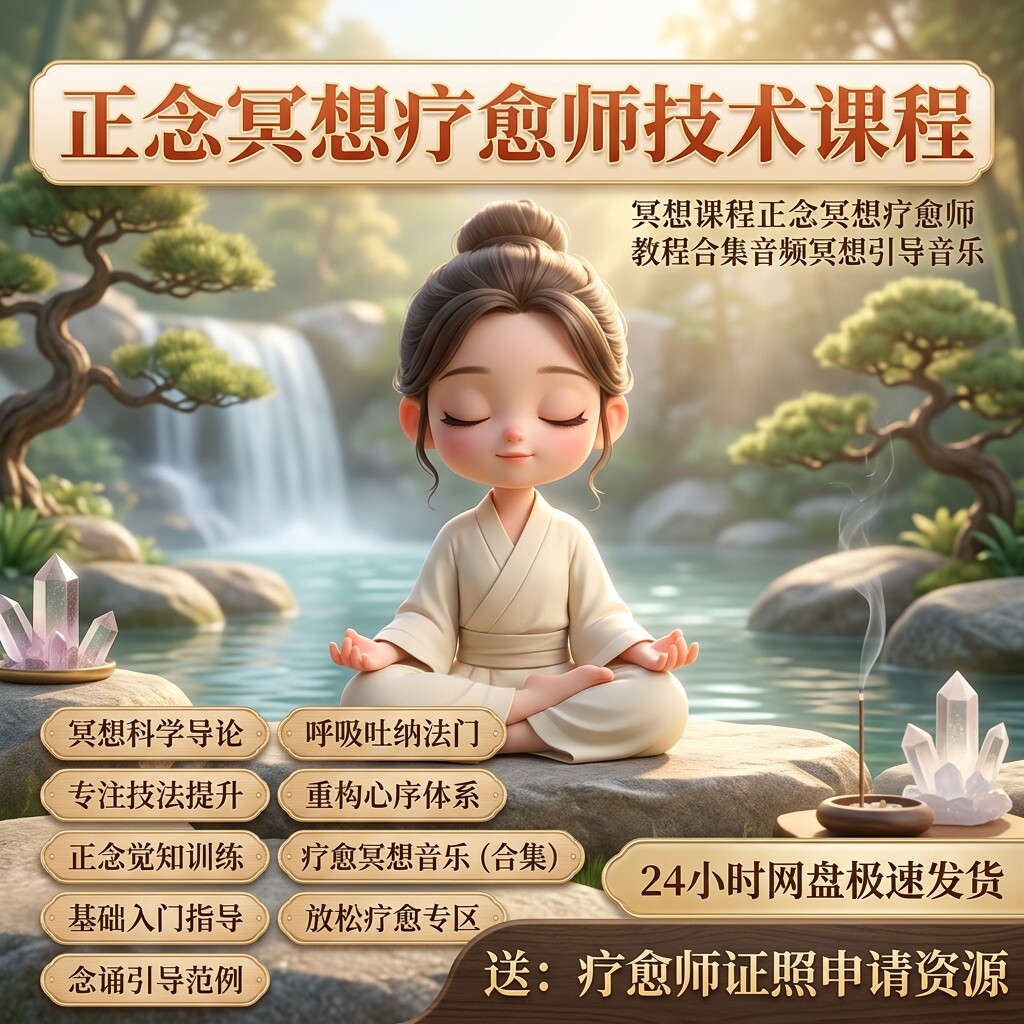 正念冥想疗愈师全套技术教程呼吸吐纳引导音频助眠疗愈音乐素材