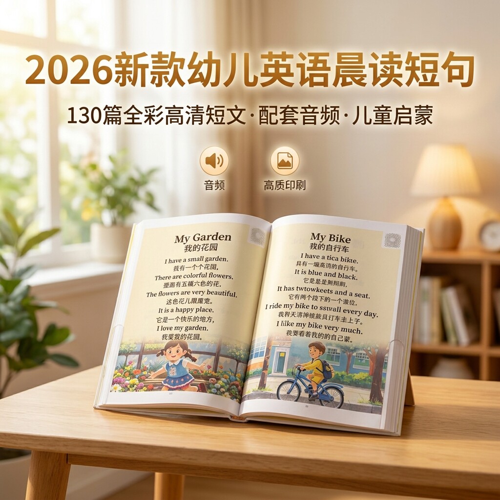 2026新幼儿英语晨读短句130篇全彩高清短文配套音频儿童启蒙资料