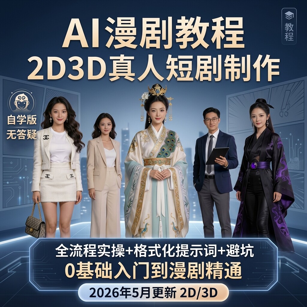 2026AI漫剧制作教程零基础2D3D真人短剧全流程实操提示词素材课程图片