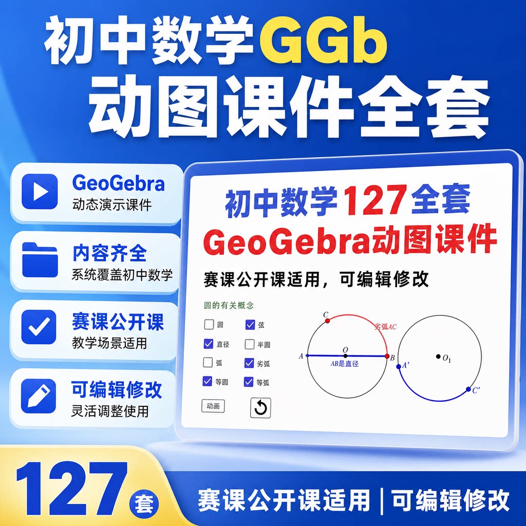 GeoGebra初中数学127套动图课件GGb动态演示可编辑赛课公开课适用