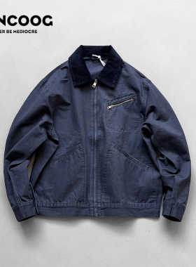 凡购春季美式潮牌灯芯绒拼接外套哈灵顿多口袋工装休闲短款夹克男