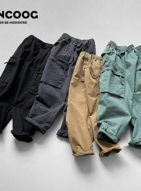VANCOOG春季百搭水洗复古宽松大码哈伦跨裤九分工装裤休闲裤男潮