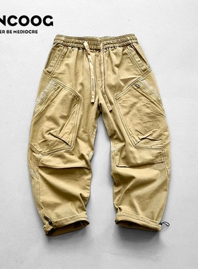 VANCOOG秋装新款美式百搭宽松休闲裤多口袋跨裤大码直筒工装裤男