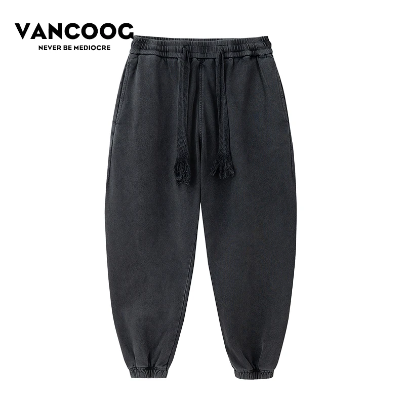 VANCOOG美潮水洗480克嘻哈宽松束脚运动裤吊裆跨裤小脚哈伦卫裤男