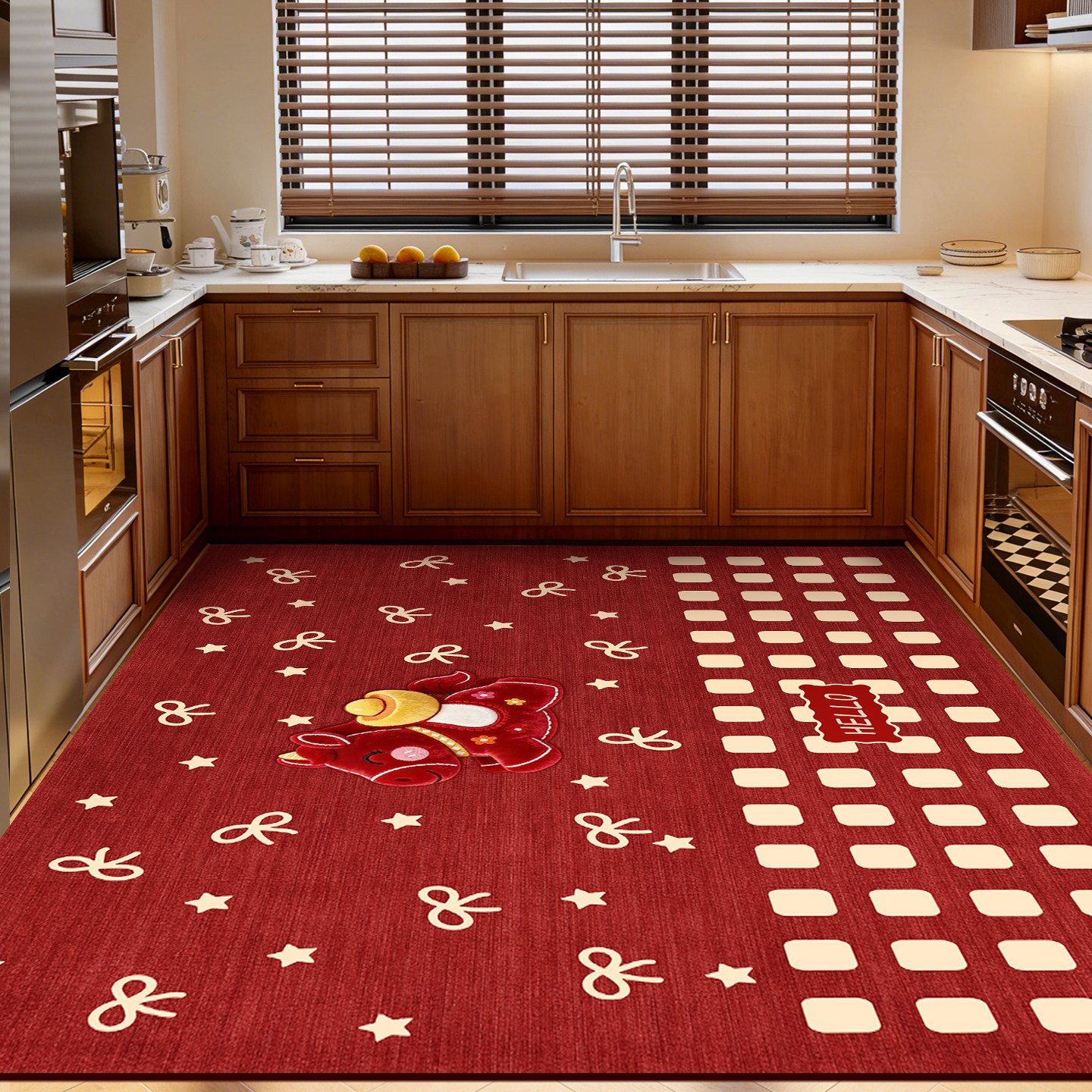 马年厨房地垫红色新年喜庆吸水吸油家用脚垫可定制大面积全铺地毯,居家布艺,厨房地垫,淘宝优惠券,粉丝福利购,淘宝优惠卷