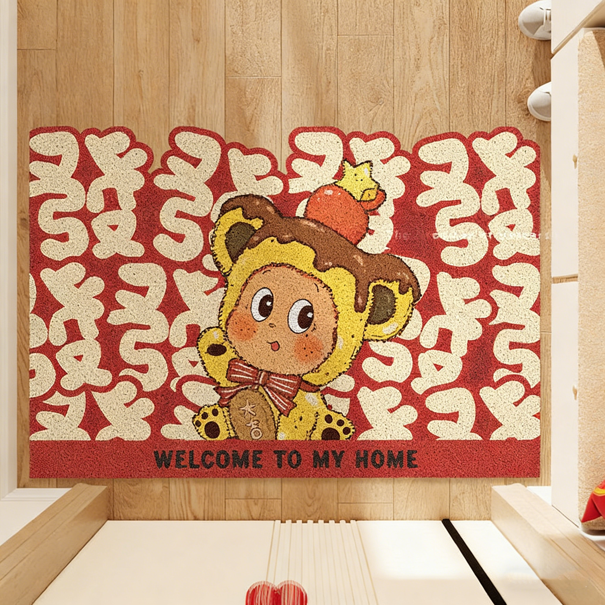 喜庆新年入户门地垫家用门口进门防滑耐脏脚垫红色福字星星人地毯,居家布艺,入户地垫,淘宝优惠券,粉丝福利购,淘宝优惠卷