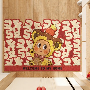 喜庆新年入户门地垫家用门口进门防滑耐脏脚垫红色福字星星人地毯