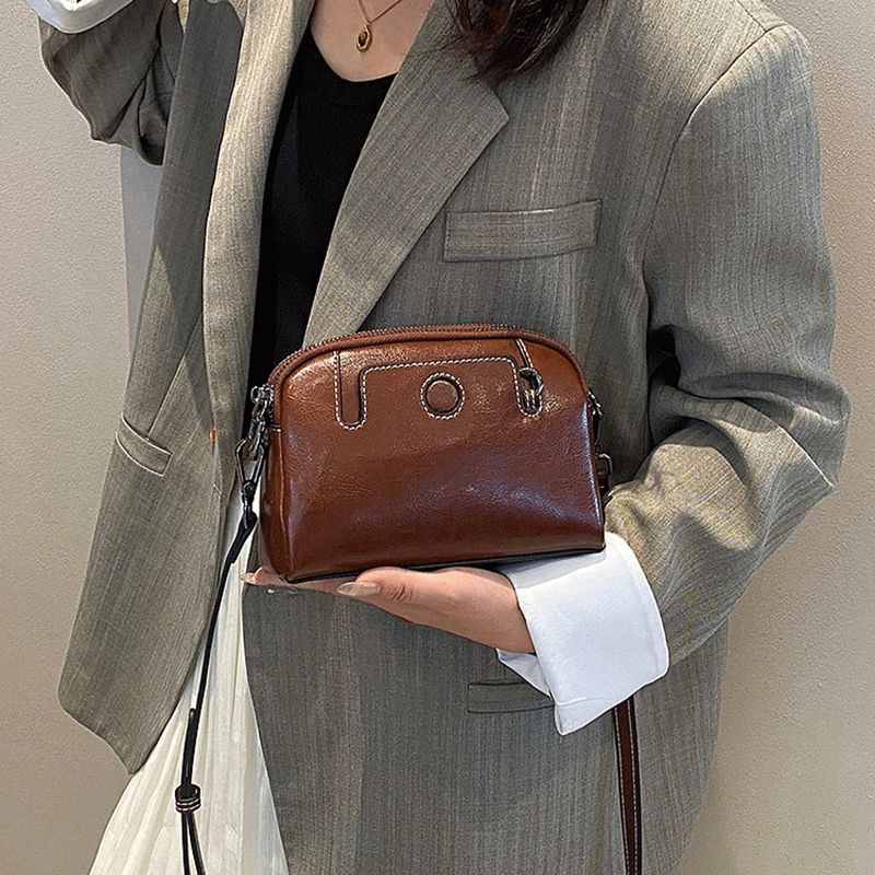 2026新款双拉链牛皮小包包高档真皮女士斜挎包时尚百搭精致手机包