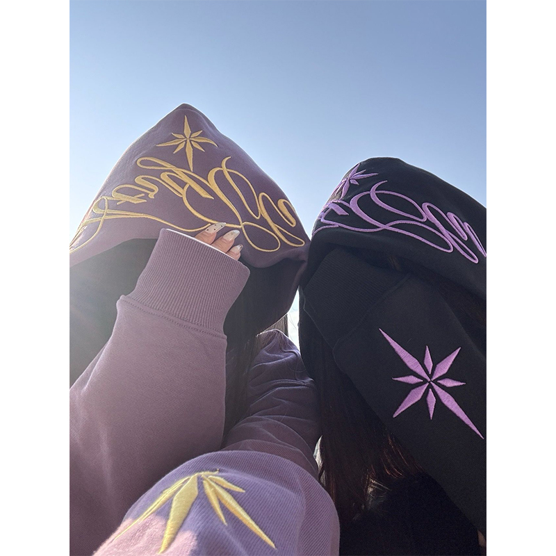 北极星刺绣连帽卫衣女秋冬新款