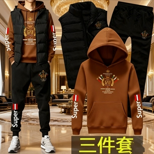 传奇保罗2026新款男士休闲运动套装秋冬季加绒加厚保暖卫衣卫裤