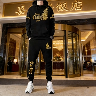 传奇保罗男士帽子套装加绒长袖马甲长裤三件套休闲保暖防风运动装