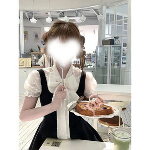 两件套 韩系学院风显瘦套装 裙女无袖 背心连衣裙蝴蝶结波点短袖 衬衫