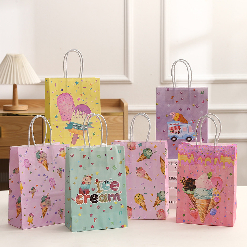 冰激凌卡通手提袋牛皮纸袋商场购物包装袋礼物礼品袋通用可爱手袋