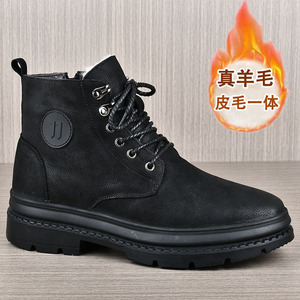 马丁靴男皮毛一体冬季加绒加厚真皮棉鞋男高帮拉链羊毛保暖雪地靴