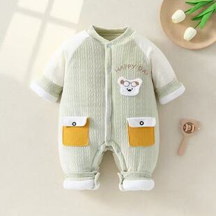 男宝宝2025新款冬装婴儿连体衣冬季加厚外出服260g夹棉保暖衣爬服