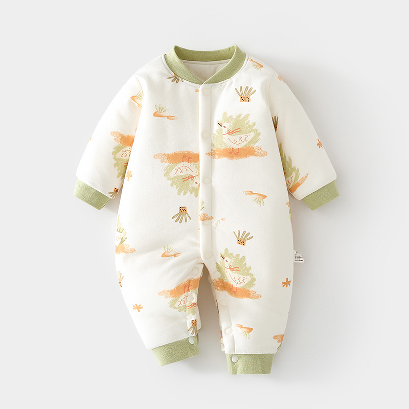 73码婴儿冬装120克加棉连体衣宝宝夹棉加秋冬哈衣对开爬服棉衣80