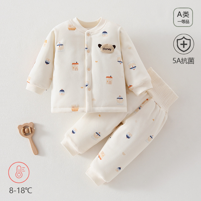 婴儿冬季棉衣棉裤套装男宝120克夹棉保暖棉袄分体两件套外穿8个月
