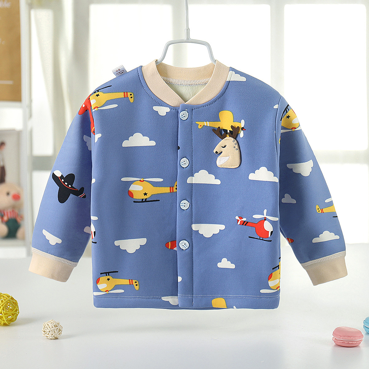 90码男宝衣服春秋保暖开衫婴儿加绒单件上衣男女儿童春装睡衣外出