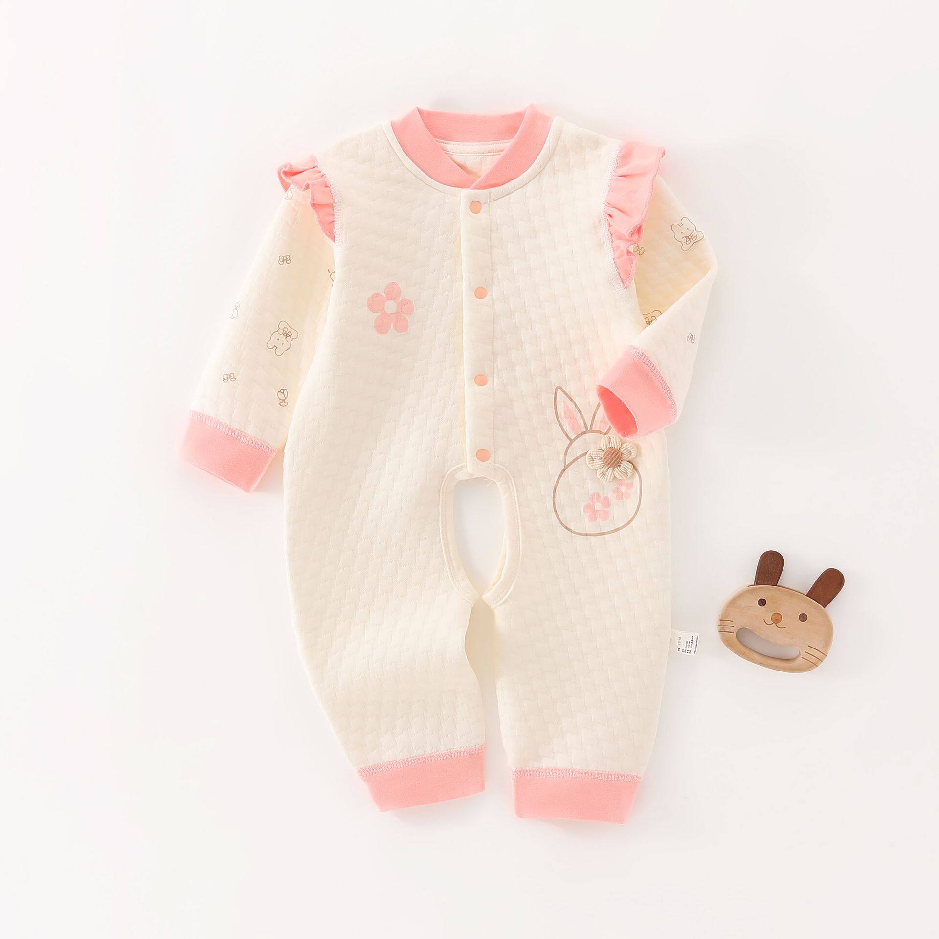 超萌小月龄外出哈衣秋装婴儿连体衣秋冬新生宝宝保暖开档薄棉外穿