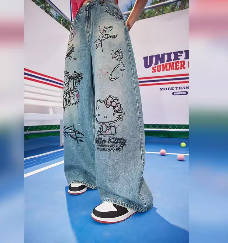 秋季新款小个子高腰时尚小众设计蓝色牛仔裤女百搭通勤直筒阔腿裤